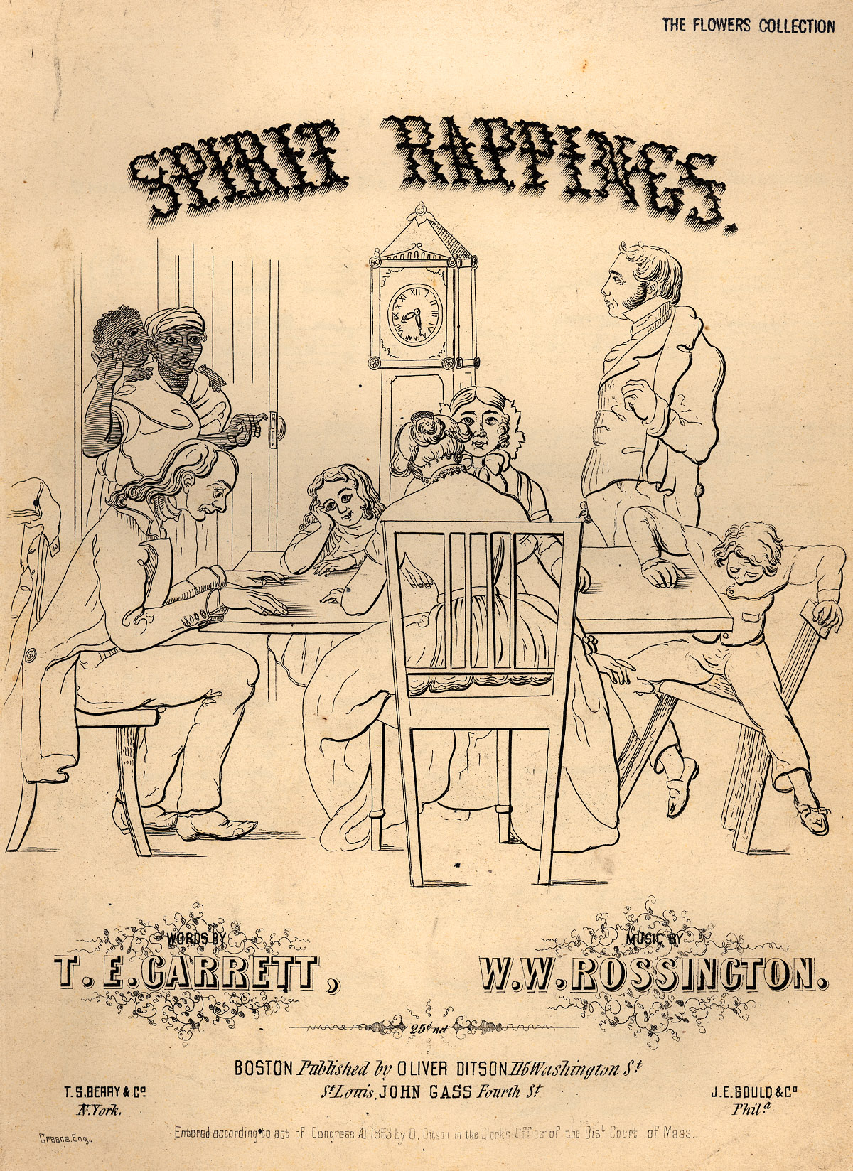 Sheet music cover page from 1853 depicting disembodied "spirit rappings."