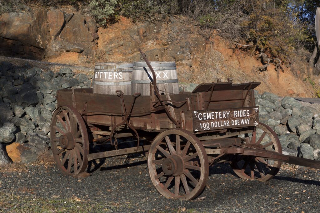 A wagon in Rough and Ready. Photo from the Library of Congress