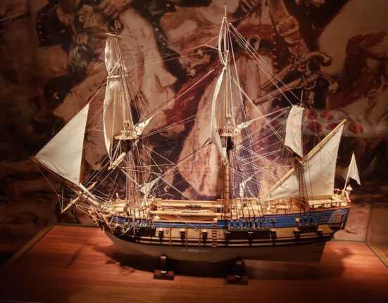 Model of the pirate ship Queen Anne's Revenge in the NC Museum of History.